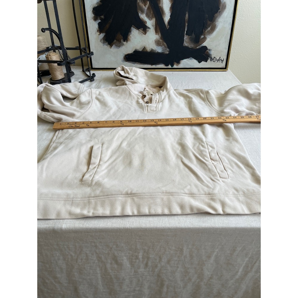 The Territory Ahead Mens XL Beige Cotton Double Line Henley Pullover Hoodie